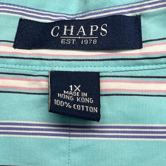 NWT Chaps Teal Striped Cotton Button Up | Women’s 1X - Picture 2 of 5